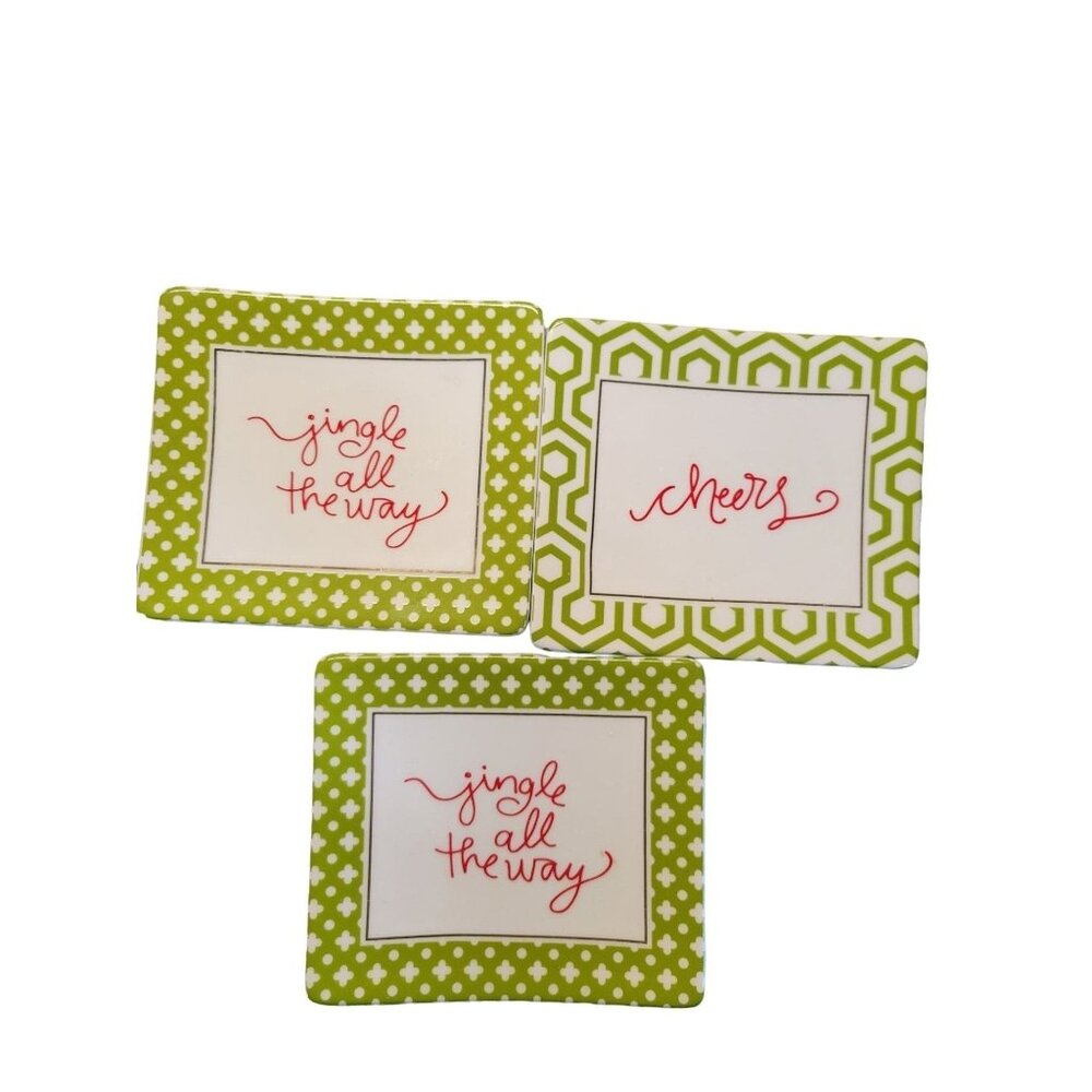 Stacy Claire Boyd For Two's Company 3pc Holiday Coasters 4.5" Square Ceramic